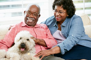 Senior couple with their family dog